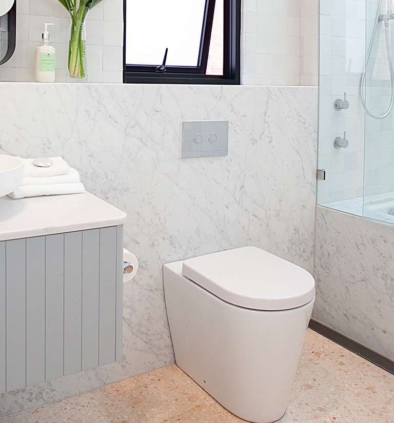 Bathroom with wall-hung toilet